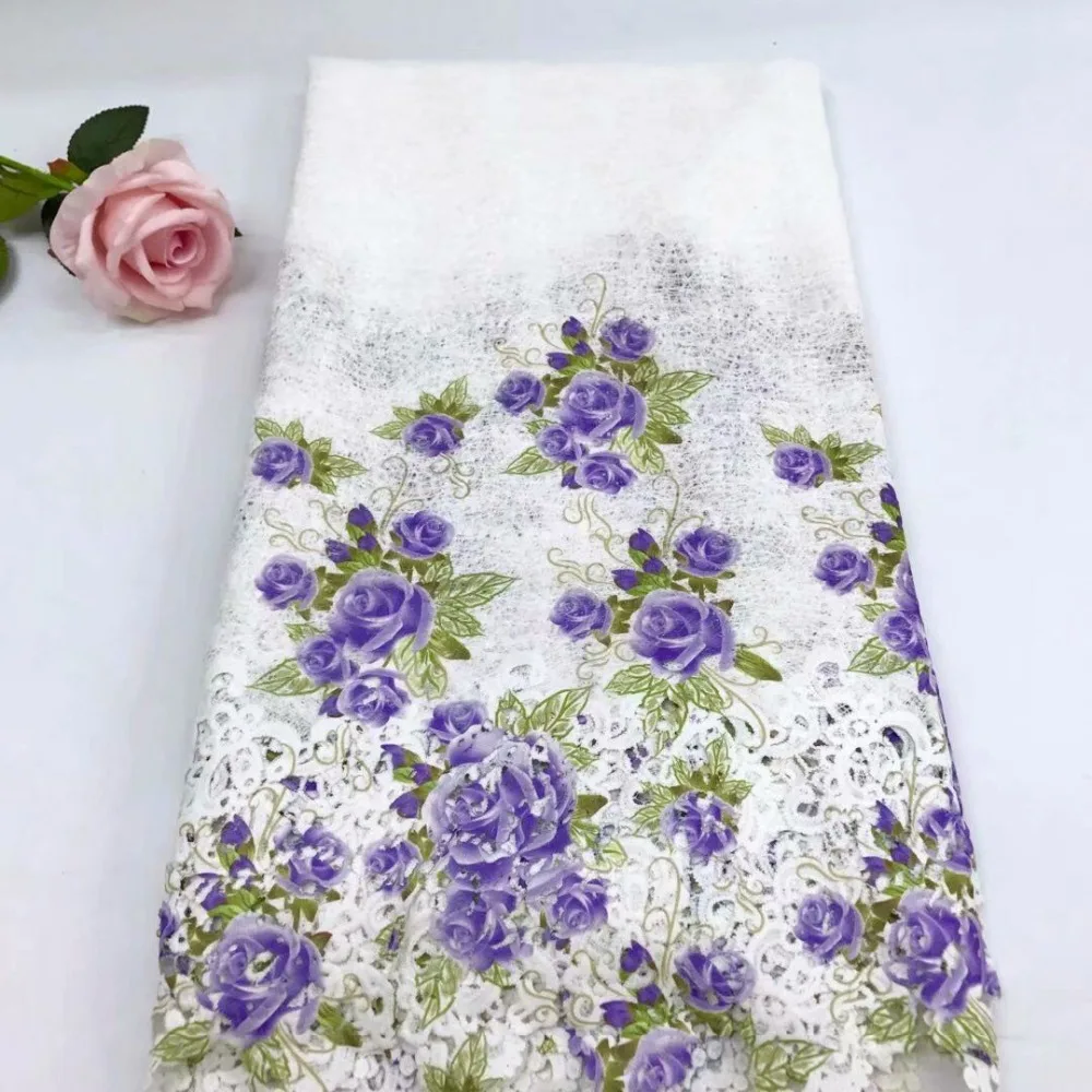 

2018 High quality Embroidery guipure water Swiss African milk silk cord soluble print lace Fabric for dress 5y/lot YL0913