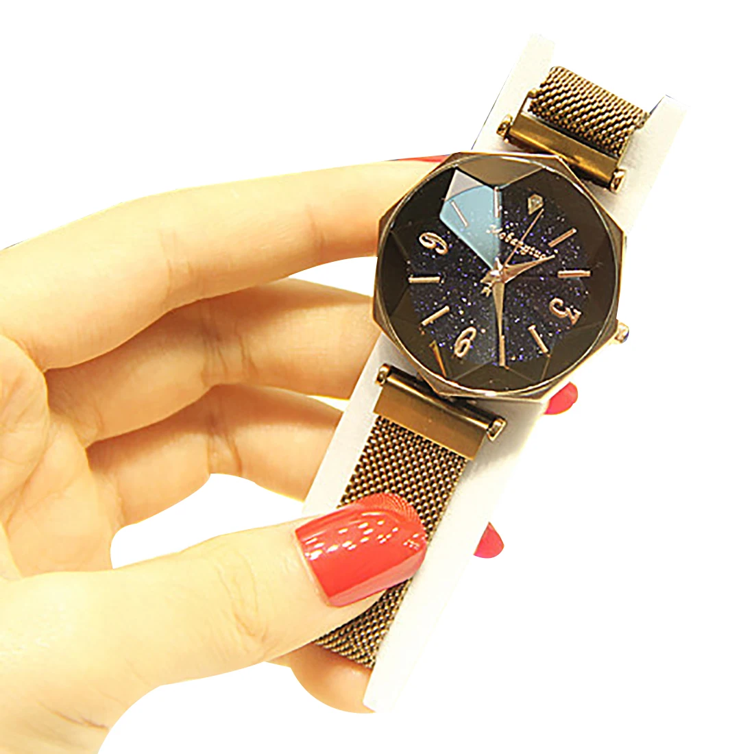 

2018 Luxury Brand Women Wrist DIY Watch Stainless Steel With Glass Japanese Movement Flat Round Waterproof Starry Design