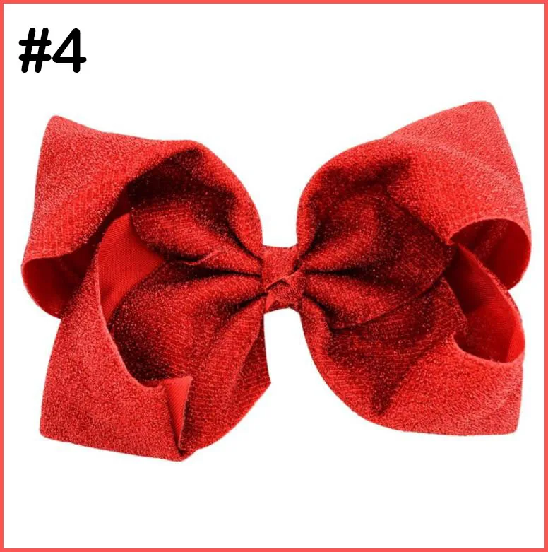 

free shipping 50pcs 8" glitter big hair Bow With Hair Clip shiny big hair bows For Girls Kids Handmade Metalic Ribbon Knot