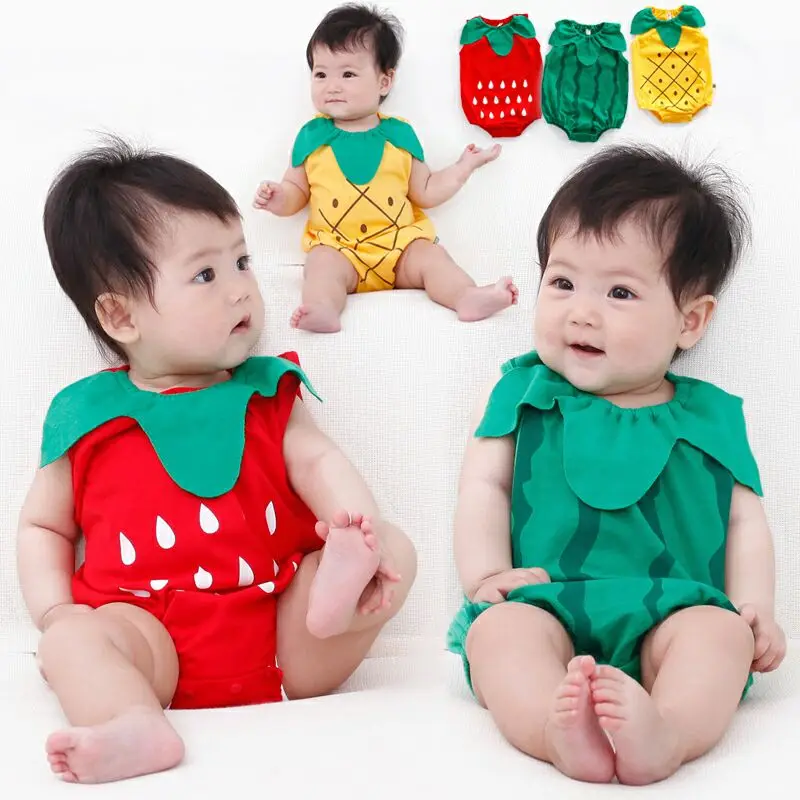 

Baby Siamese clothes newborn cotton bag fart clothes baby triangle clothes summer fruit shape out romper