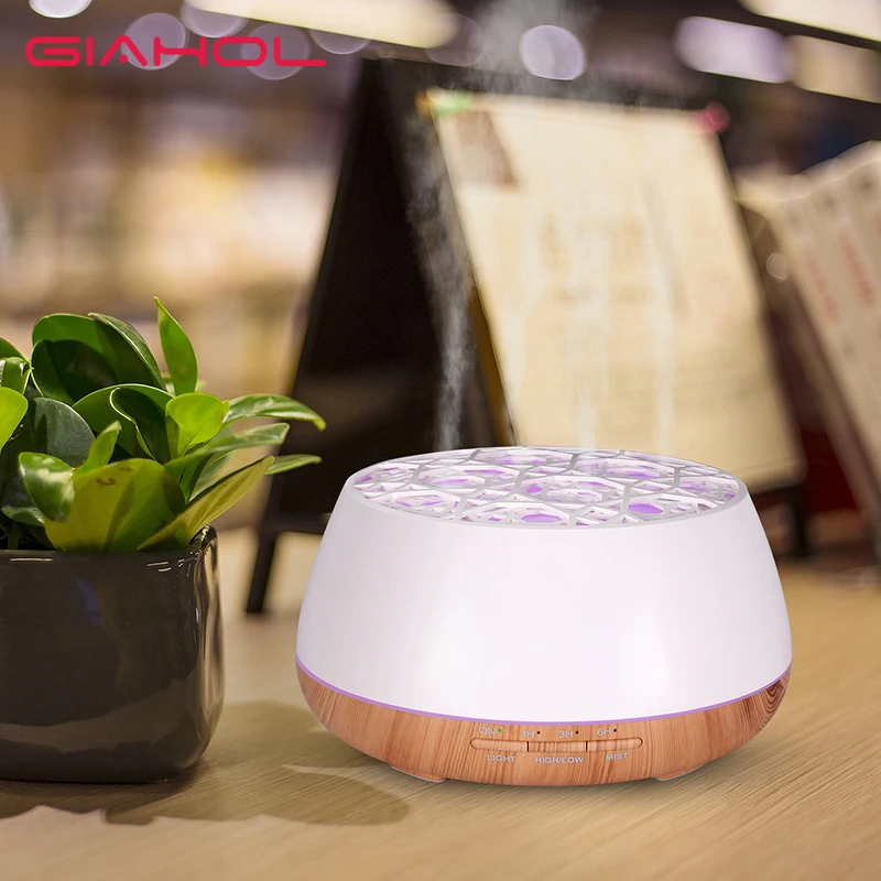

400ml Ultrasonic Humidifier Essential Oil Diffuser with 4 Hole Wood Grain 7 Color LED Lights Air Aroma Humidifier for Home