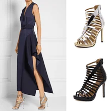 Gladiators Sandals Women 2017 Summer Style European High Heels Peep Toe Hollow Out Ladies Sandals Boots Black /Gold Big Size