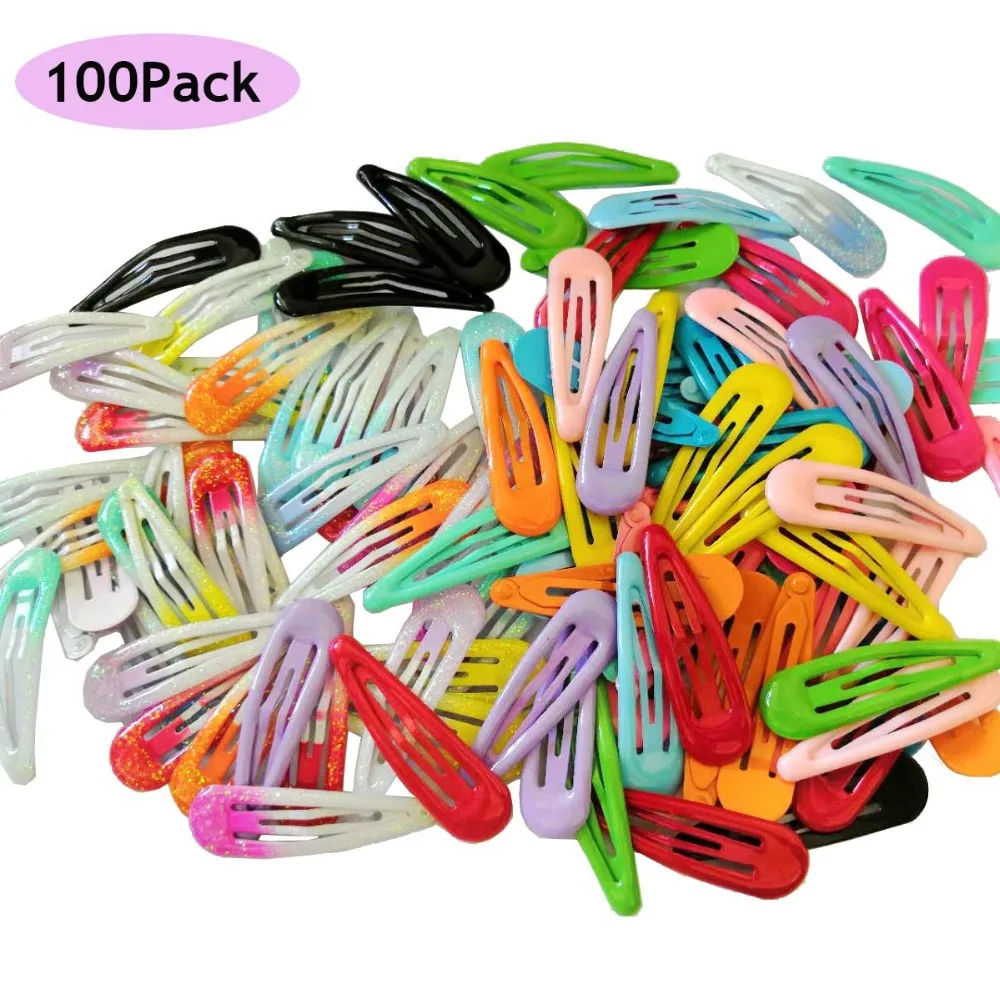 

100Pcs Snap Hair Clips Candy Color Glossy 2 Inches No Slip Metal Hair Pins Clips Barrettes Accessories for Baby Girls Toddlers