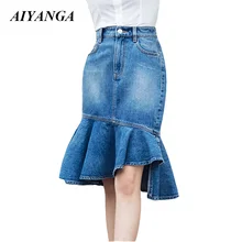 S-3XL женские джинсовые юбки сексуальный пакет бедра юбки-трубы высокая талия короткая юбка мода асимметричный подол Лето Осень Джинсы