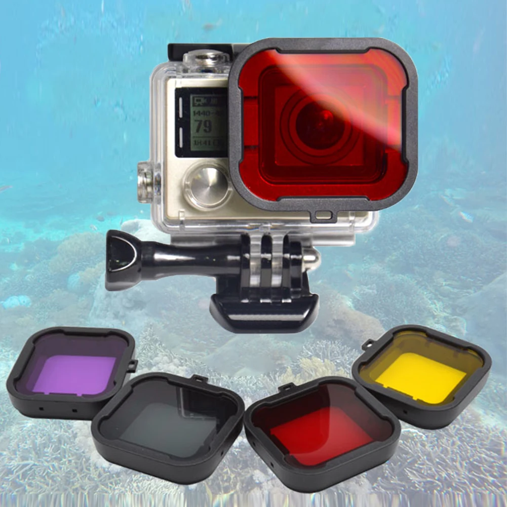 4 цвета фильтр для объектива Дайвинг Gopro HERO 3 + камеры корпус Чехол подводный