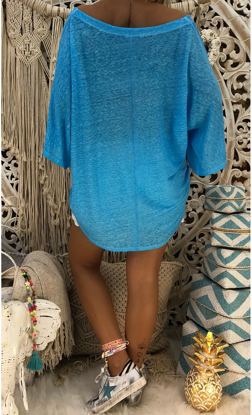ELSVIOS, плюс размер, женская сексуальная Свободная блузка с глубоким v-образным вырезом, топы, летняя блузка с рукавом до локтя, пуловер Harajuku 5XL