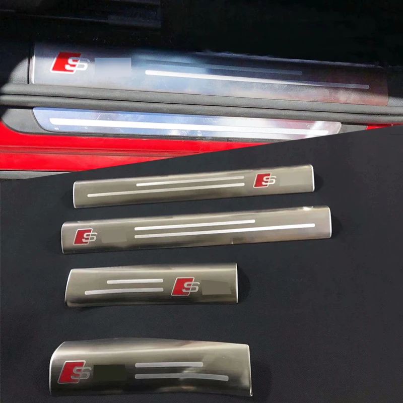 

For Audi Q2 2017 - 2019 Stainless Steel Inner Door Sill Protector Pedal Scuff Threshold Plate Guards Cover Trims With Sline logo