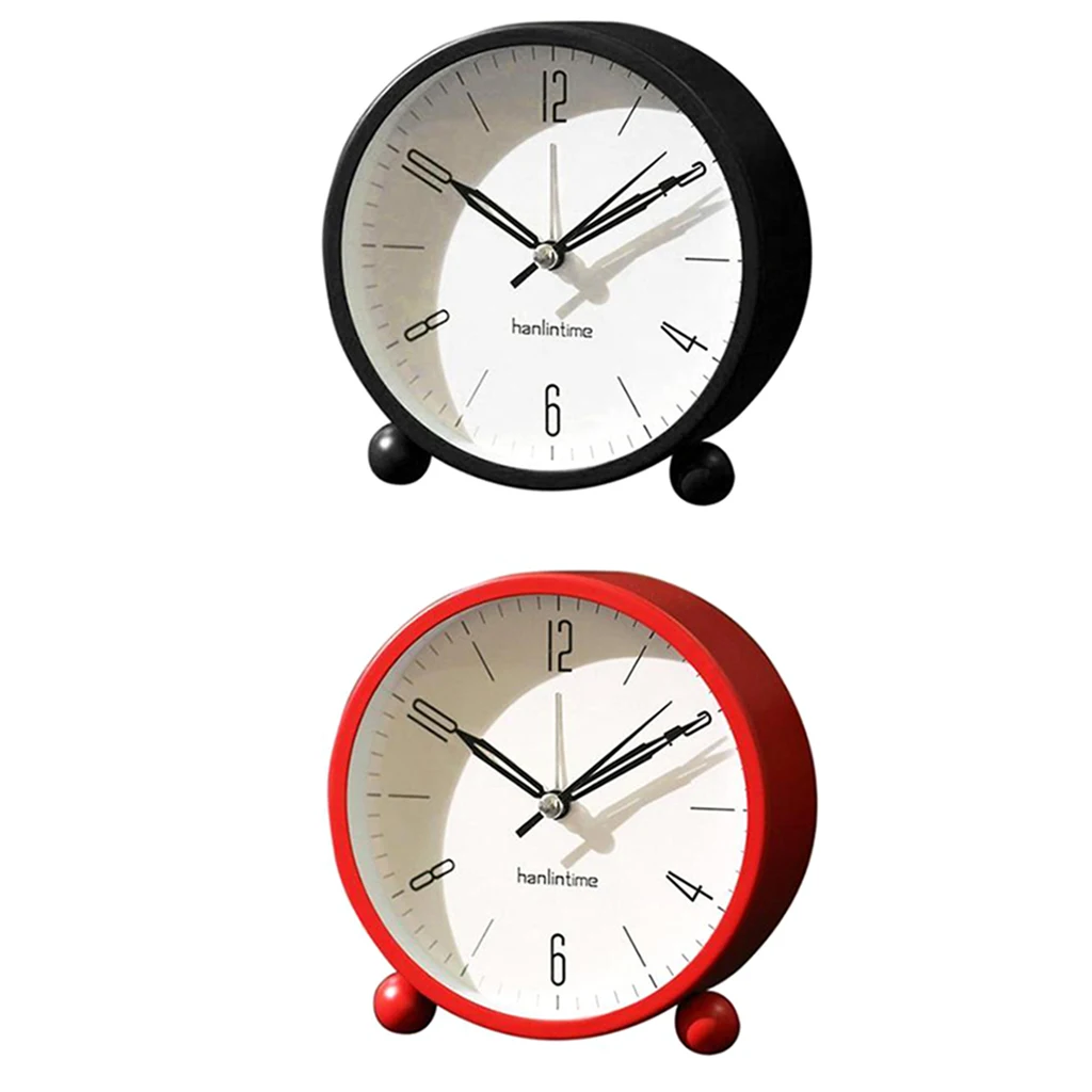 2pcs 4'' Round Silent No Ticking Desk Bedside Travel Alarm Clock with Backlight and Loud Alarm Analog Clock for Bedrooms