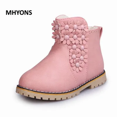 MHYONS/ модные ботинки для девочек детская обувь милые детские ботинки из искусственной кожи удобные мягкие ботинки martin для девочек Размеры 26-35 - Цвет: Розовый