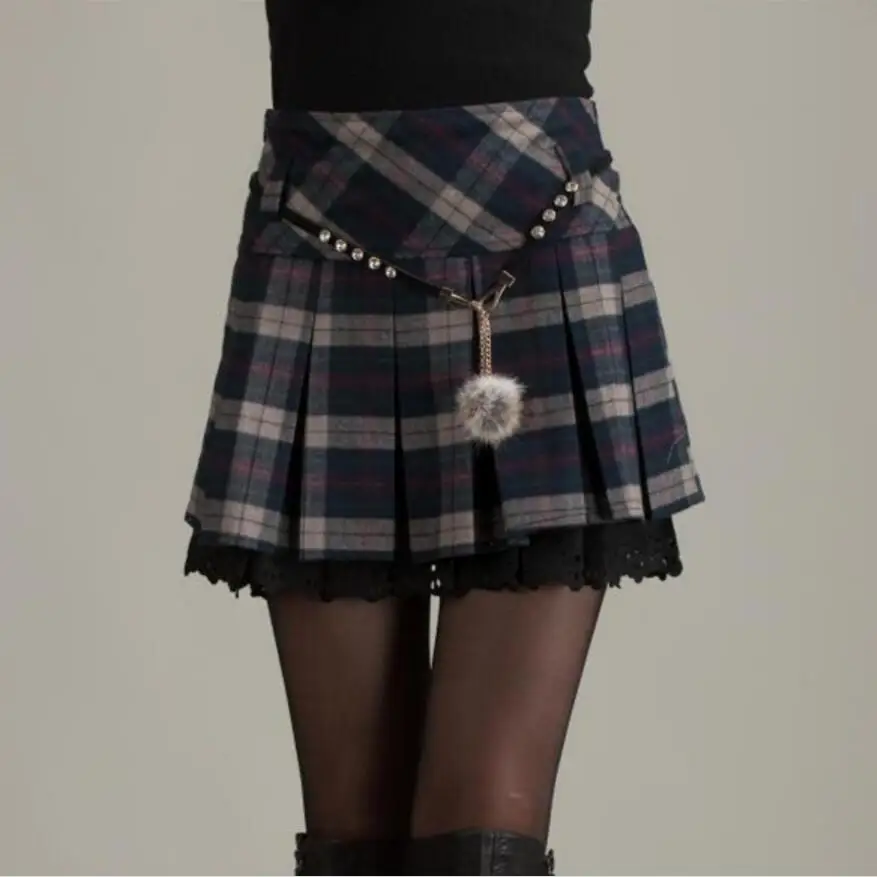 Модная осенне-зимняя женская клетчатая юбка Повседневная юбка в складку с высокой талией Короткая юбка юбки женские SK189