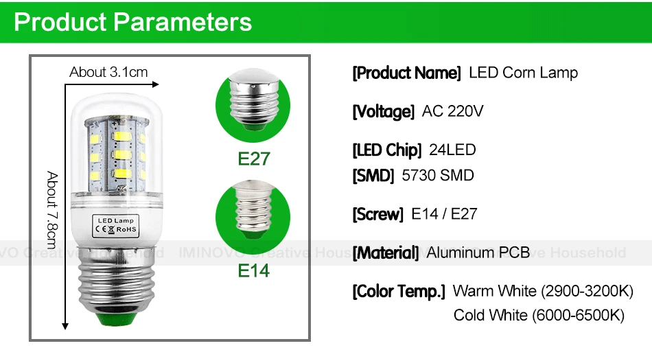 E27 светодиодный светильник E14 лампа лампада SMD5730 220V кукурузы лампа Bombillas 24 36 48 56 69 72 светодиодный s люстры лампы в форме свечи светильник для украшения дома
