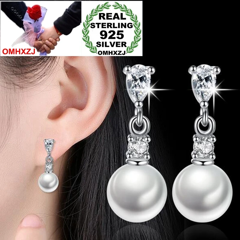 

OMHXZJ Wholesale Sweet Elegant Fashion OL For Woman Lady Wedding Gift magic Zircon Pearl 925 Sterling Silver Stud Earrings YS368