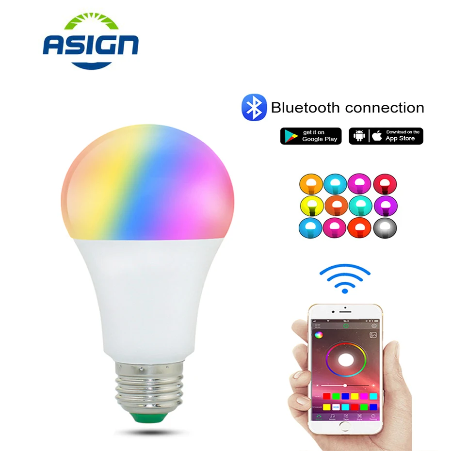 

New E27 Smart Bulb RGB Dimmable LED Bulb Light Magic Bluetooth Smart Lighting Lamp Multiple Colors Voice Music Control Lighting