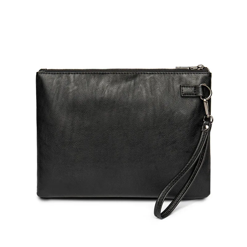 Брендовый Мужской Длинный кошелек на молнии, винтажный кожаный мужской клатч, кошелек, многофункциональная сумка для телефона, деловые мужские кошельки большой емкости - Color: black