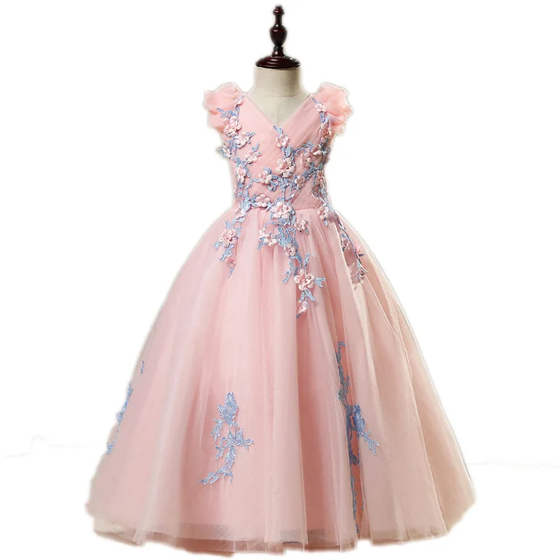 

2018 Elegant Appliques Lace Girl Wedding Dress Ankle Length Shouldless Girl Dress First Communion Gown For Birthday Party E104