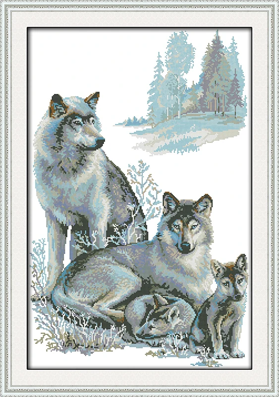 

Набор для вышивки крестиком A wolf family 14ct 11ct, предварительно отпечатанный холст, вышивка крестиком с животными, для влюбленных, рукоделие «сделай сам»