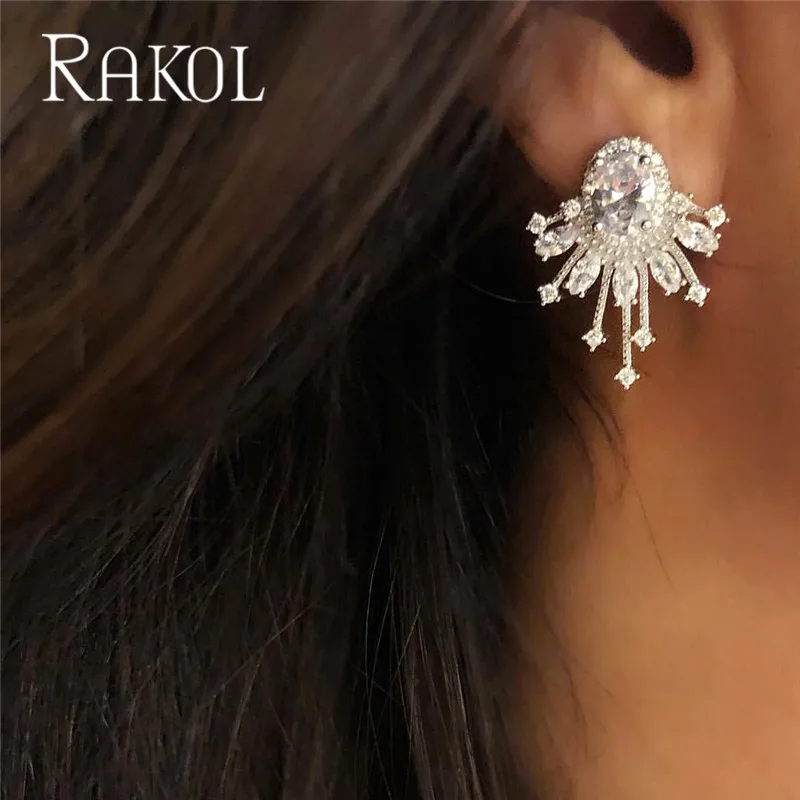 RAKOL Роскошные Горячие Продажи Топ AAA кубический циркон цветок Форма Прекрасные Свадебные серьги гвоздики для леди вечерние ювелирные изделия re2282k