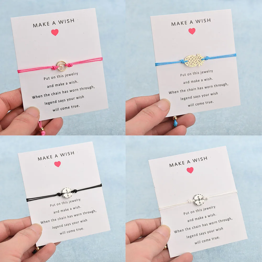 

Gold Color Wave Pineapple Charm Bracelets Wish Card Friendship Bracelet Braided Adjustable Wristband Fashion Women Jewelry Gifts