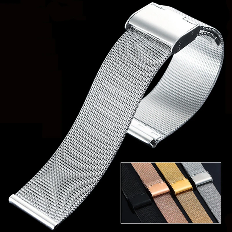 Vendedor Caliente Correa Milanesa Universal para reloj inteligente, pulsera de repuesto de plata y acero inoxidable, 12, 14, 16, 18, 20, 22 y 24mm nzKJND5O