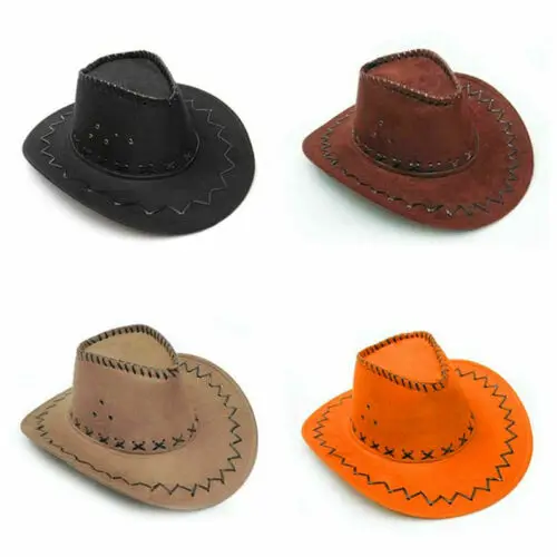 New Unisex Cowboy Hat Suede Look Wild West Fancy Dress Men Ladies Cowgirl Hats