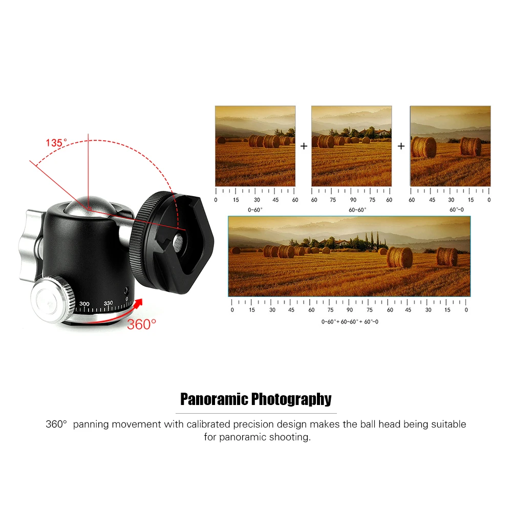 Multi-function Aluminum Mini Ballhead 360 Degree Panorama Ball Head with Hot Shoe Base Mount for Camera DSLR Video Microphone