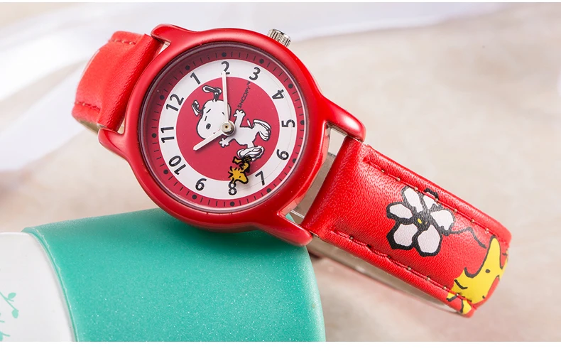 Детские часы Snoopy, женские часы, повседневные кварцевые наручные часы, милые кожаные детские часы snoopy, подарок