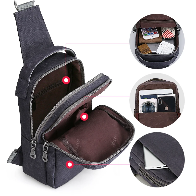  Bolso bandolera de lona versátil Muzee bolso de pecho para hombre bolso bandolera de carga USB para