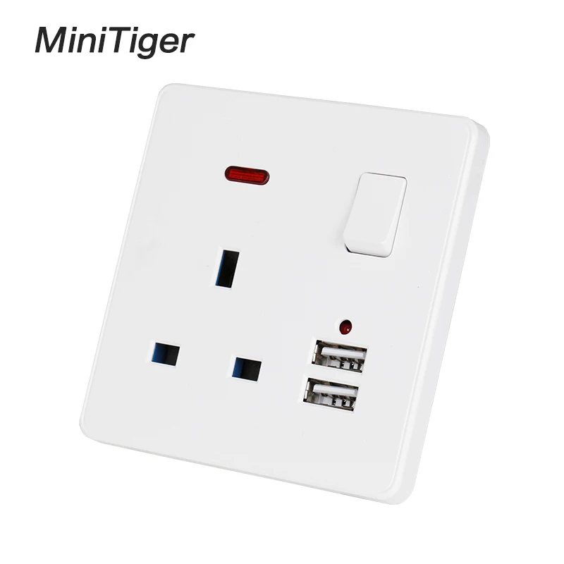 Minitiger Белая настенная розетка 13A стандарт Великобритании переключаемая 2.1A