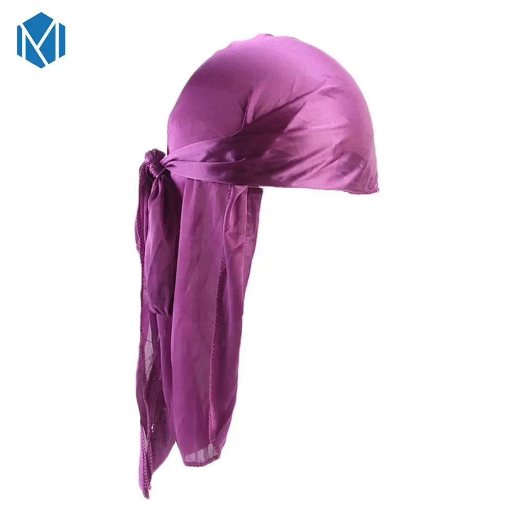 M MISM модная мужская шелковая бандана пиратская шляпа с повязкой на голову, Повседневная однотонная мужская атласное шелковое тюрбан, головные уборы, аксессуары для волос - Цвет: Purple