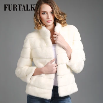 

FURTALK Winter Mink Fur Coat Women 60cm long pink white black whole set natural mink fur coat for Female