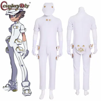 

Cosplaydiy Anime Pocket Monster Pokemon Sun and Moon Cosplay Aether Foundation Employee Costume Halloween White Suit Custom Made