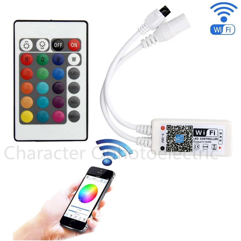 10 PCS DC12V Mini Wifi RGB/RGBW Led Controller + IR 24 Key Remote Controller for 5050 RGB / RGBW LED Strip