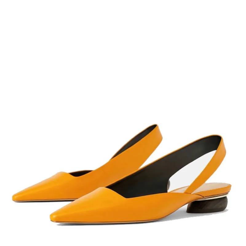 Брендовая женская обувь с острым носком; летние туфли из натуральной кожи на высоком каблуке; женские туфли-лодочки; женские модельные туфли на необычном каблуке - Цвет: Оранжевый