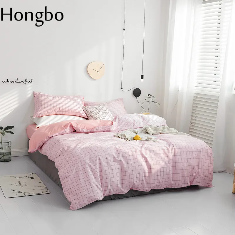 Hongbo розовый сетчатый принт 100% хлопок пододеяльник толстый лист наволочка набор