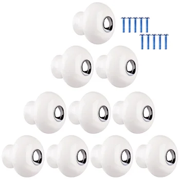 

10pcs European Ceramic Single Hole Handle Drawer Cupboard Kitchen Pull Handle Hardware Wholesale - White + Chrome Flash