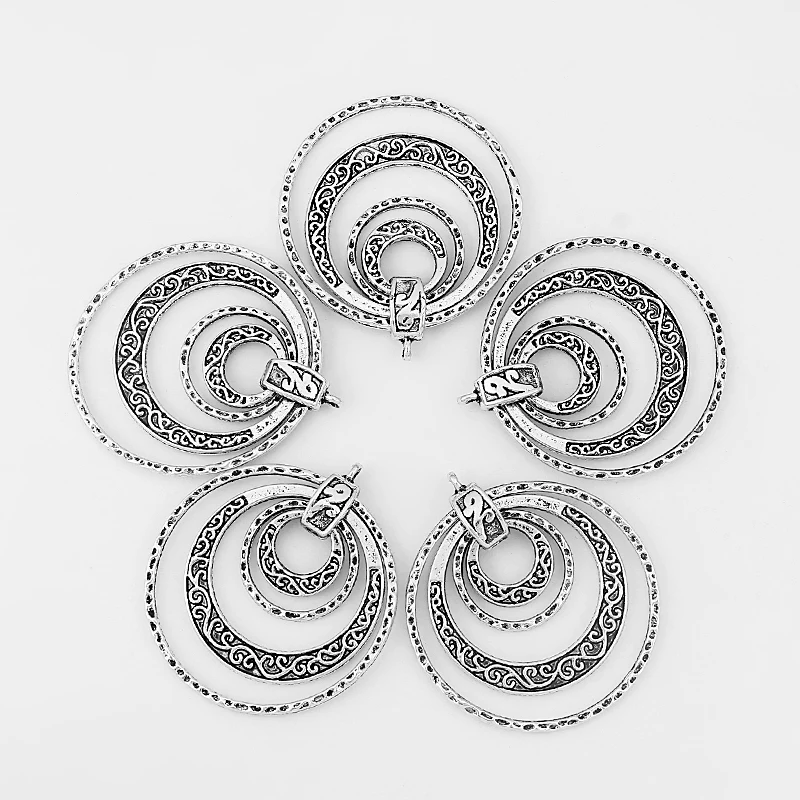 2 шт. этнический тибетский серебряный слой круглый резной цветок Подвески Подвеска для серьги ожерелье ювелирные изделия фурнитура Аксессуары