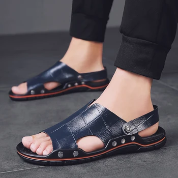 

Men Sandals Genuine Split Leather Men Beach Shoes Brand Men Casual Shoes Men Slippers Sneakers Summer Shoes Flip Flops size48
