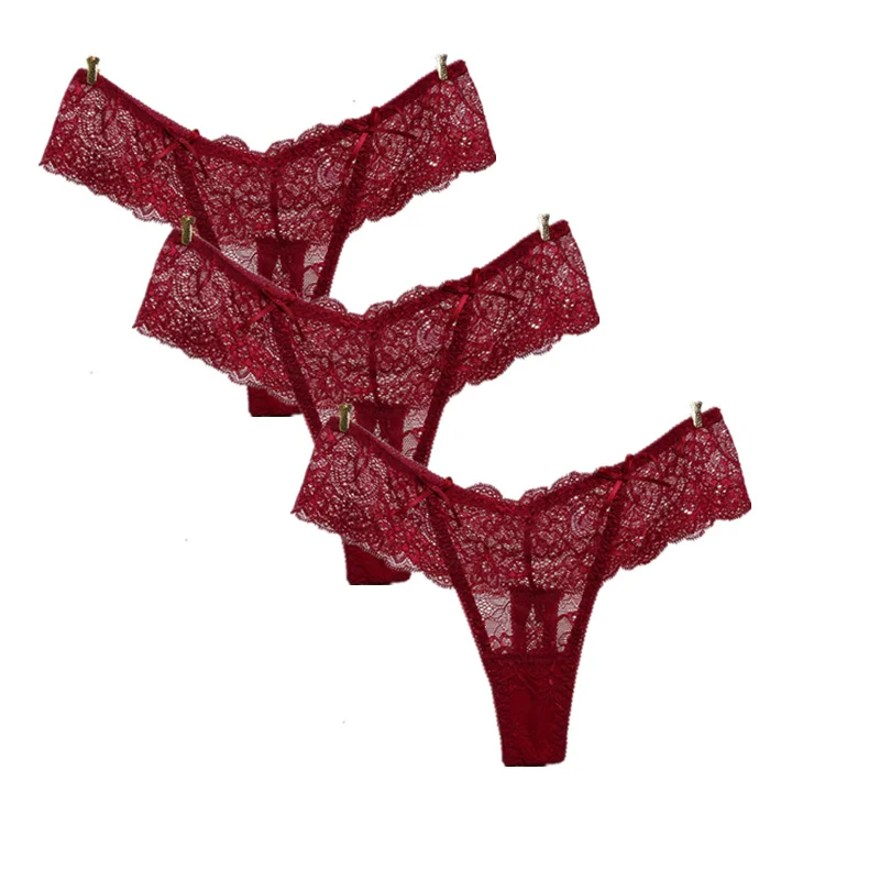 3pcs/lot M L XL Women Sexy G String Lace T Back Full Lace Panties Plus