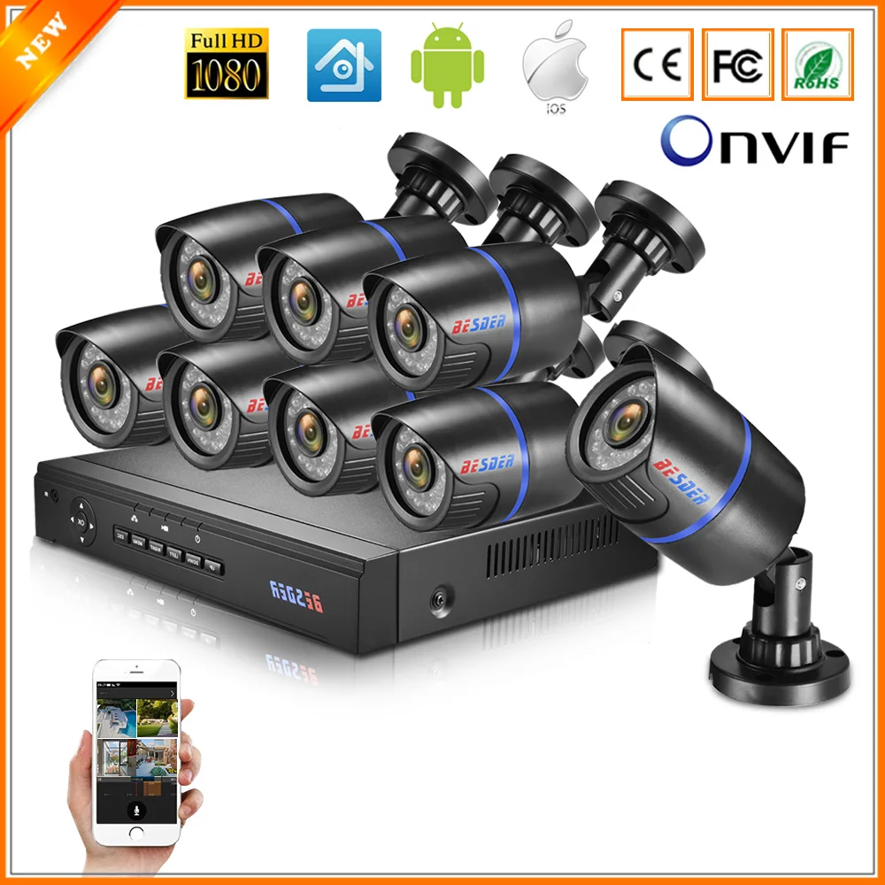 

BESDER 8CH PoE NVR Kit 1080P Motion Detect Recording P2P Home Security Cameras CCTV System PoE 1080P Waterproof IP Cameras PoE