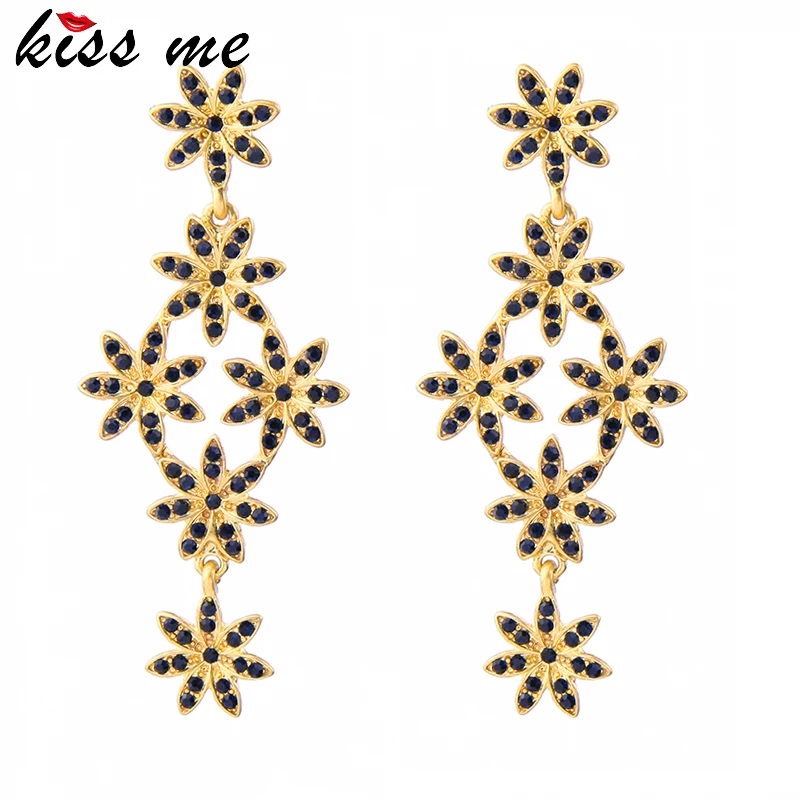 

KISS ME Blue Red Crystal Flowers Women Earrings Charming Big Earrings Fashion Jewelry Accessories