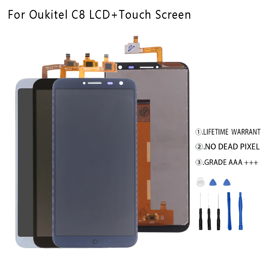 

Original For Oukitel C8 LCD Display+Touch Screen Digitizer For Oukitel C8 Display Screen LCD Assembly Phone Parts Free Tools
