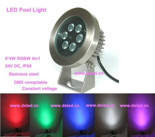 Нержавеющая сталь, IP68, 24 Вт RGBW напольный прожектор, свет проектора, 24 В DC, ds-10-40-24w-rgbw, DMX compitable, 6*4 Вт RGBW 4in1