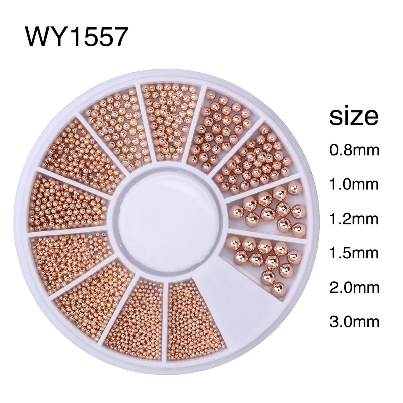 Розовое золото ноготь маникюрный-разные размеры художественная Икра металлическая бусина мини стальной шар амулеты ювелирные изделия в колесиках для маникюра DIY Дизайн ногтей украшения
