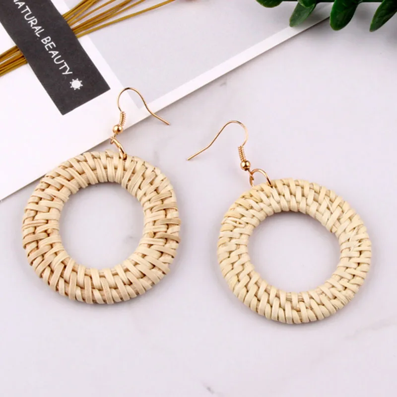 

Vedawas Handmade Hollow Bamboo Rattan Weave Circle Dangle Earrings 2018 Fashion Natural Drop Earrings for Women Jewelry xg1619