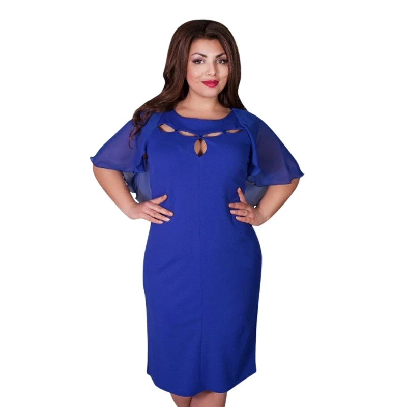 Горячая Распродажа модное летнее элегантное женское платье с дырочками размера плюс L-6XL вечернее пляжное мягкое женское платье - Цвет: Blue
