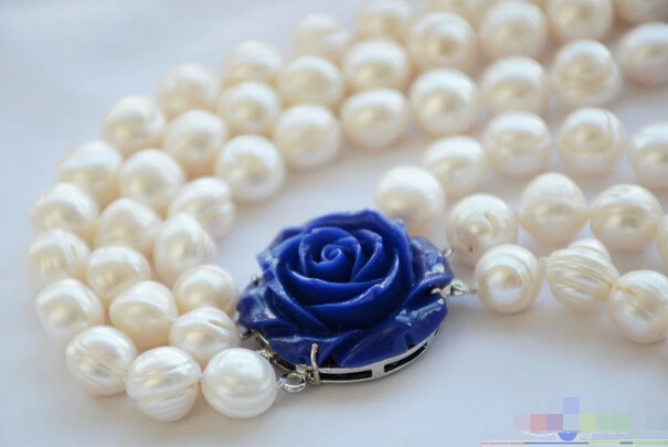 

A P4777 3row 19" 12mm almost round white screw thread freshwater pearl necklace
