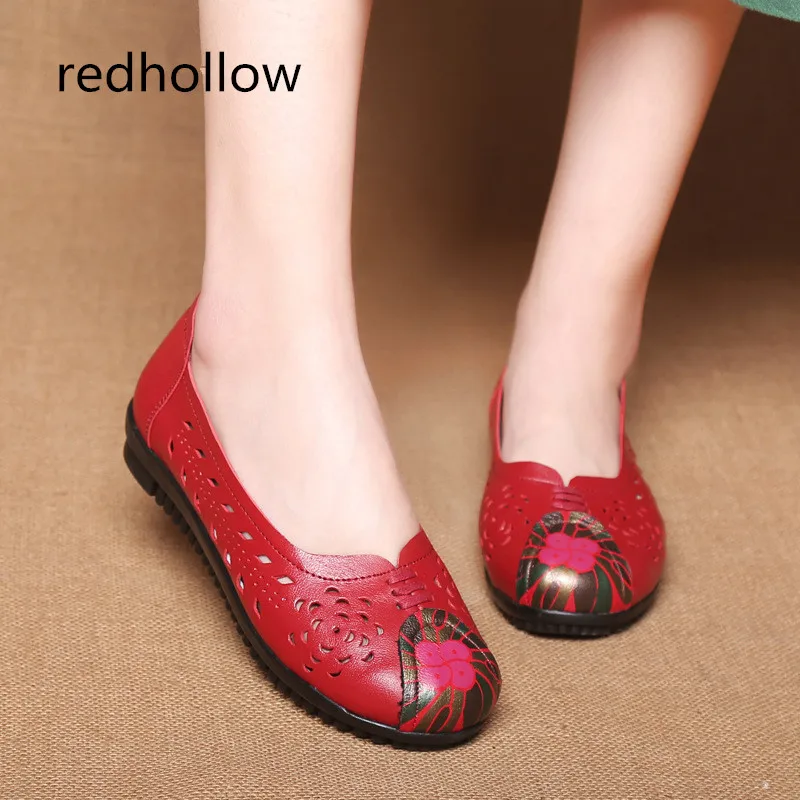

Women Flat Shoes Spring Summer Breathable Casual Shoes Women Soft Cow Leather Shoes Slip On Flats Round Toe Ethnic Shoes Female