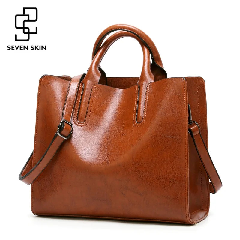 SEVEN SKIN Brand Women Oil Wax Leather Shoulder Bags Vintage Designer Handbags Female Big Tote Bag Women's Messenger Bags 2017