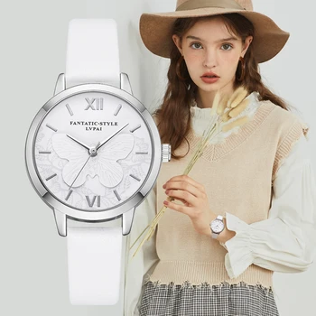 

Lvpai Brand 2018 New Butterfly 3D Girl Dress Watches Silver Women Ladies Fashion White Colck Wristwatch
