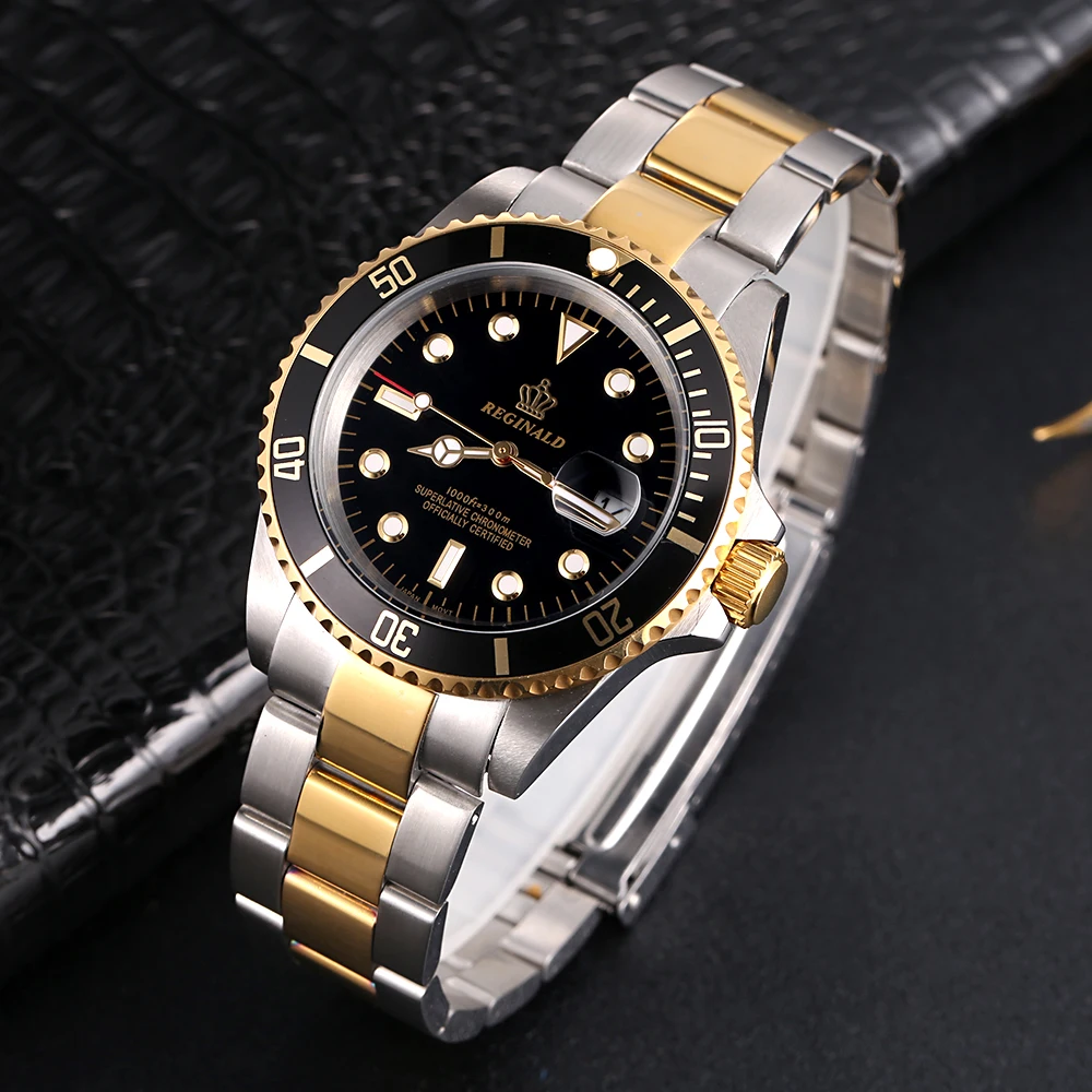 

Top Brand Reginald Watch Fashion Classic Men Watch Rotatable Bezel GMT Sapphire Glass Date Stainless Steel Watch Mens Watches